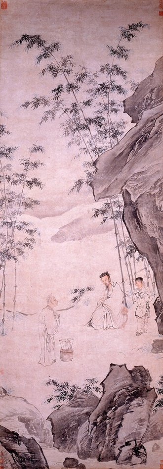 明  仇英  右军书扇图轴