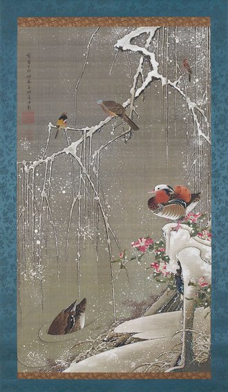 雪中鴛鴦図