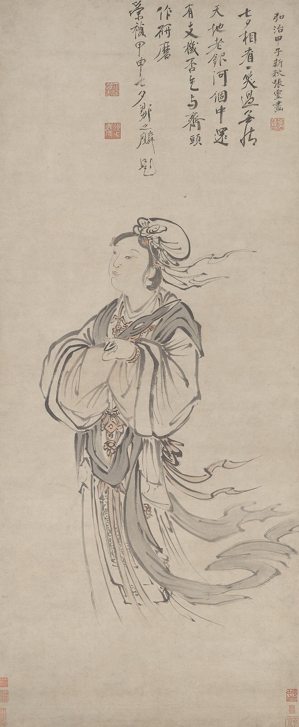 明 张灵 织女图轴
