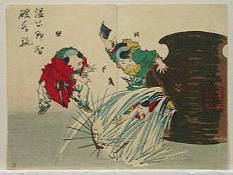 Three Chinese Boys with a Broken Wine Jar, from the series Yoshitoshi ryakuga (Sketches by Yoshitoshi)