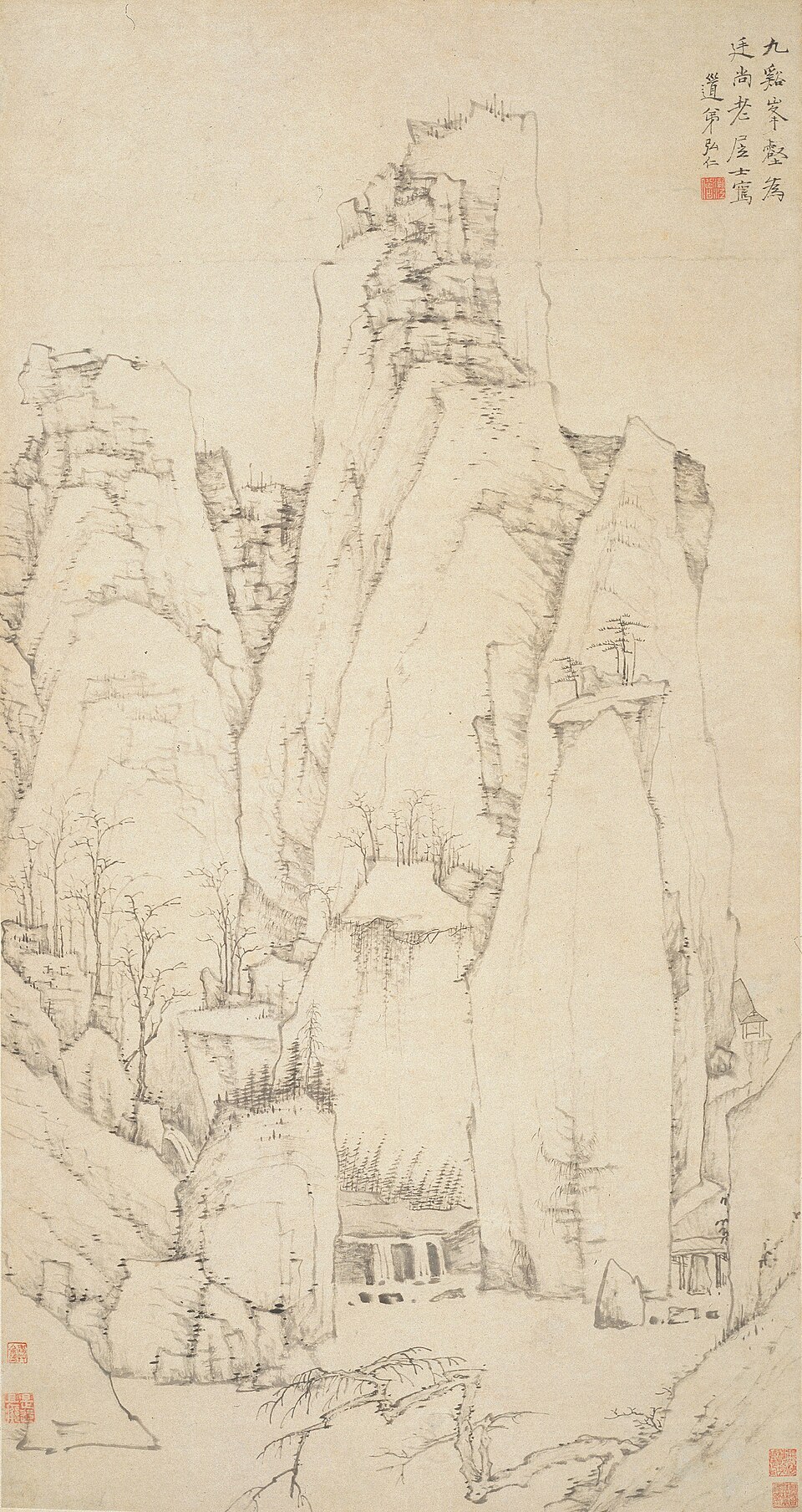 清  弘仁   九谿峰壑图轴