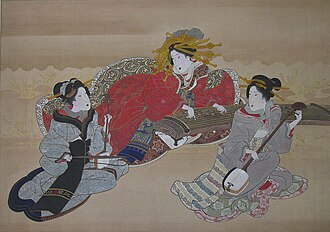 Three Beauties Playing Musical Instruments