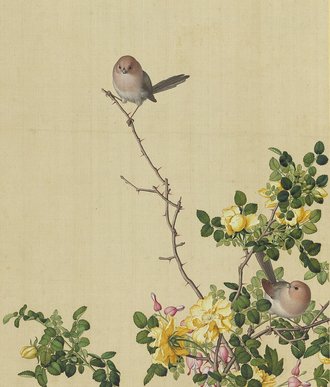 清郎世寧畫仙萼長春　冊　黃刺蘼魚兒牡丹