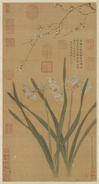 明仇英水仙蠟梅 軸