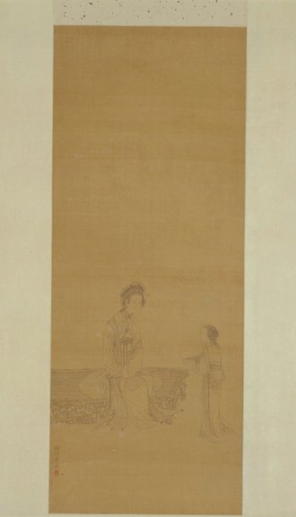华喦白描仕女画轴