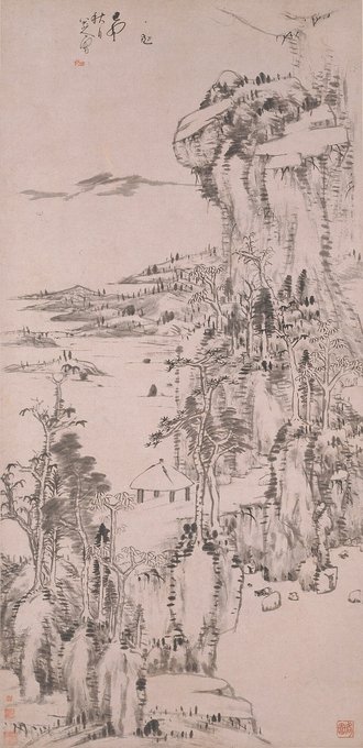 清  朱耷  秋林亭子图轴