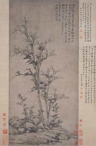 元  倪瓒  竹石霜柯图轴