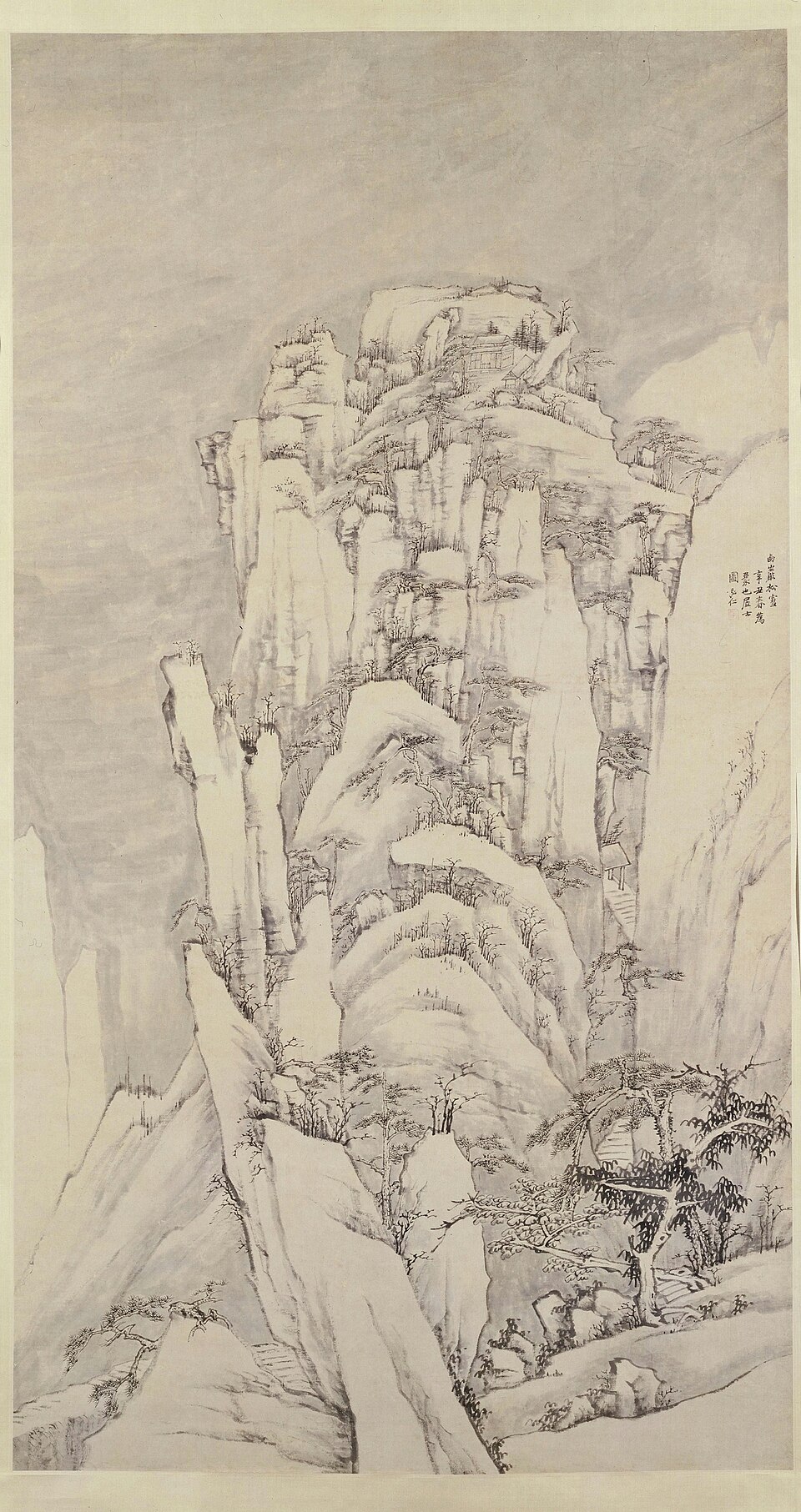 弘仁西岩松雪图轴