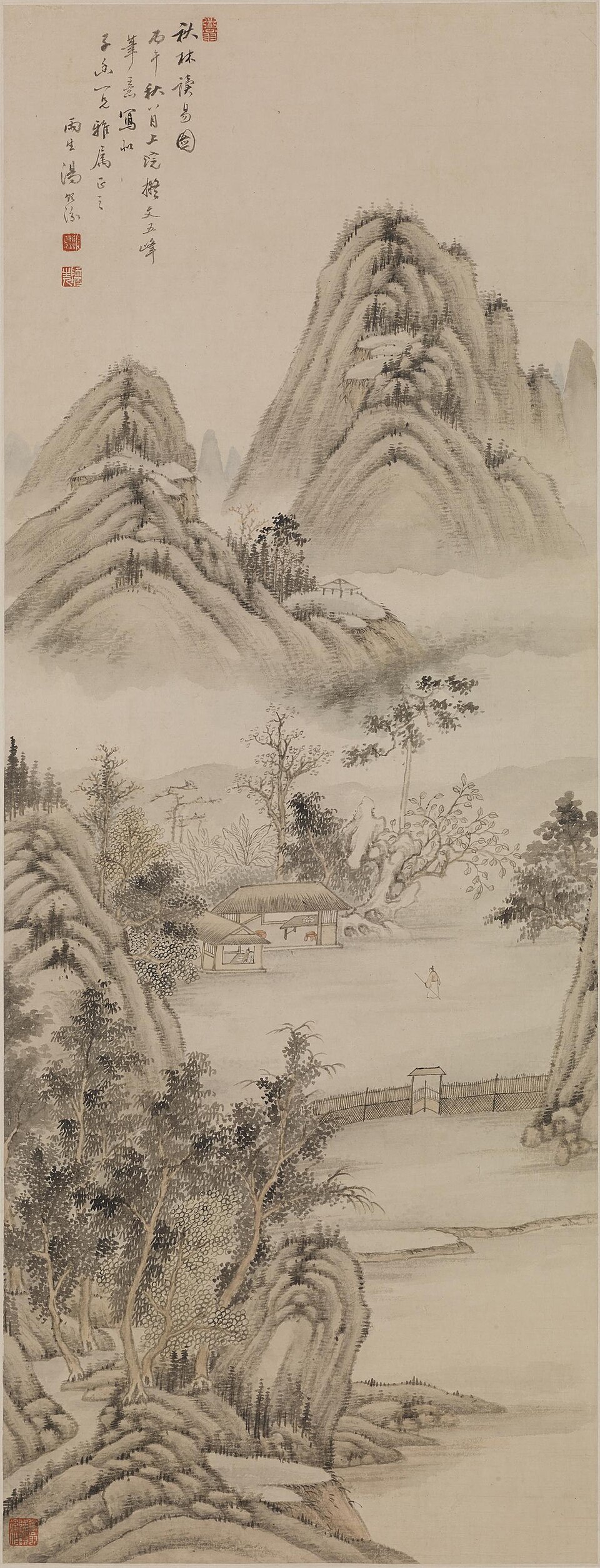 清 汤贻汾秋林读易图轴
