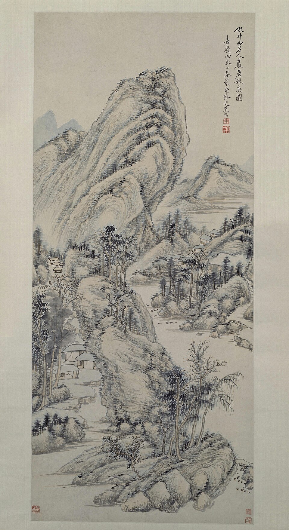 奚冈岩居秋爽图轴