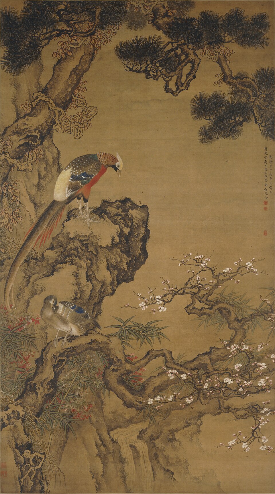 清 沈铨 梅竹稚鸡图轴