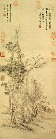 清惲壽平仿倪瓚古木叢篁圖 軸
