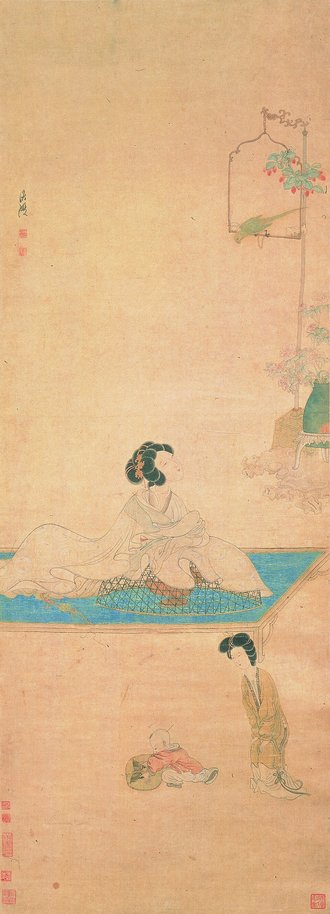 明  陈洪绶  斜倚熏笼图轴