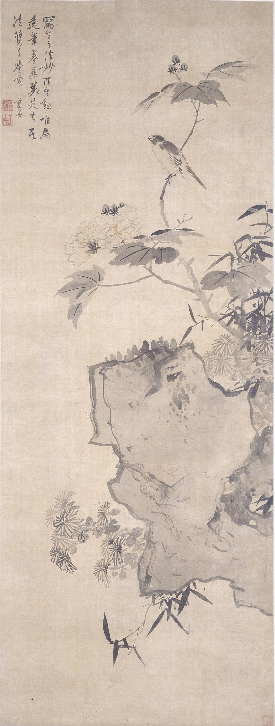 明 蓝瑛拒霜秋鸟图轴