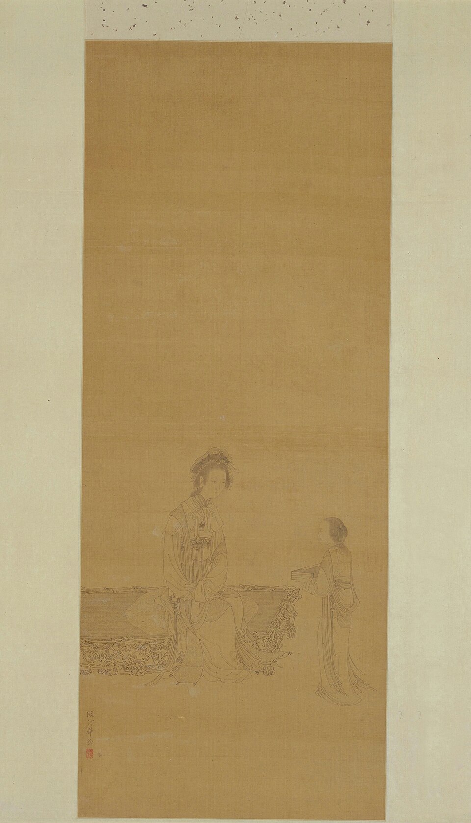 华喦白描仕女画轴