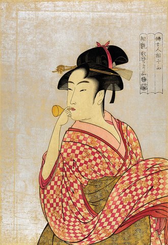 婦女人相十品 ポッピンを吹く女