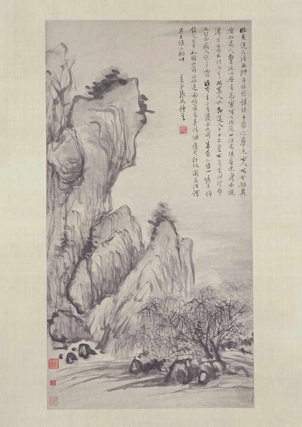 张风北固烟柳图轴