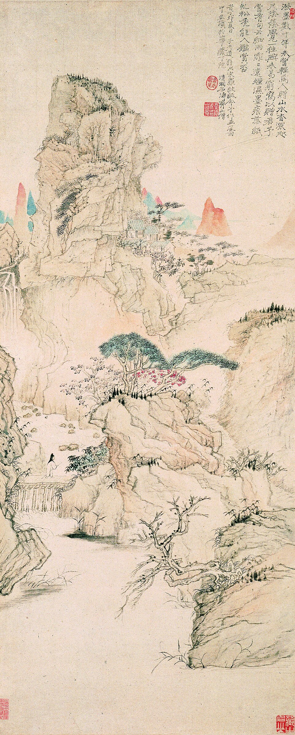 清  石涛  细雨虬松图轴