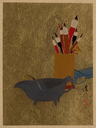 Kettle and Box with Paint Brushes