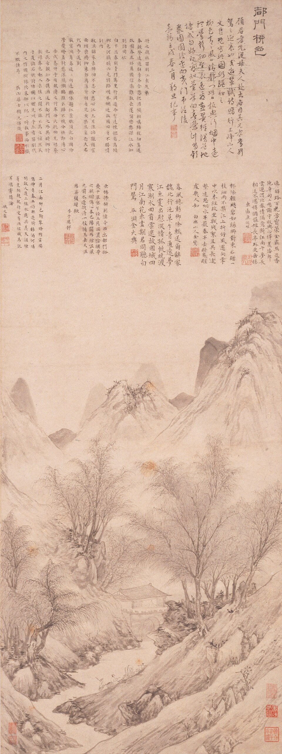 明  文伯仁  都门柳色图轴