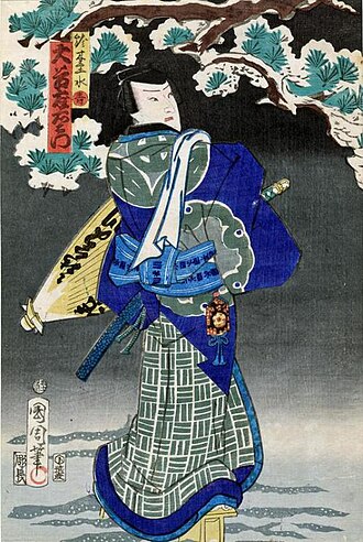 Man Holding A Parasol by Toyohara Kunichika - Toyohara Kunichika
