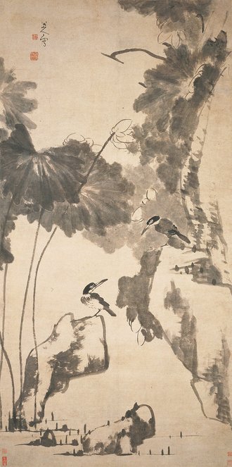 清  朱耷  荷花翠鸟图轴