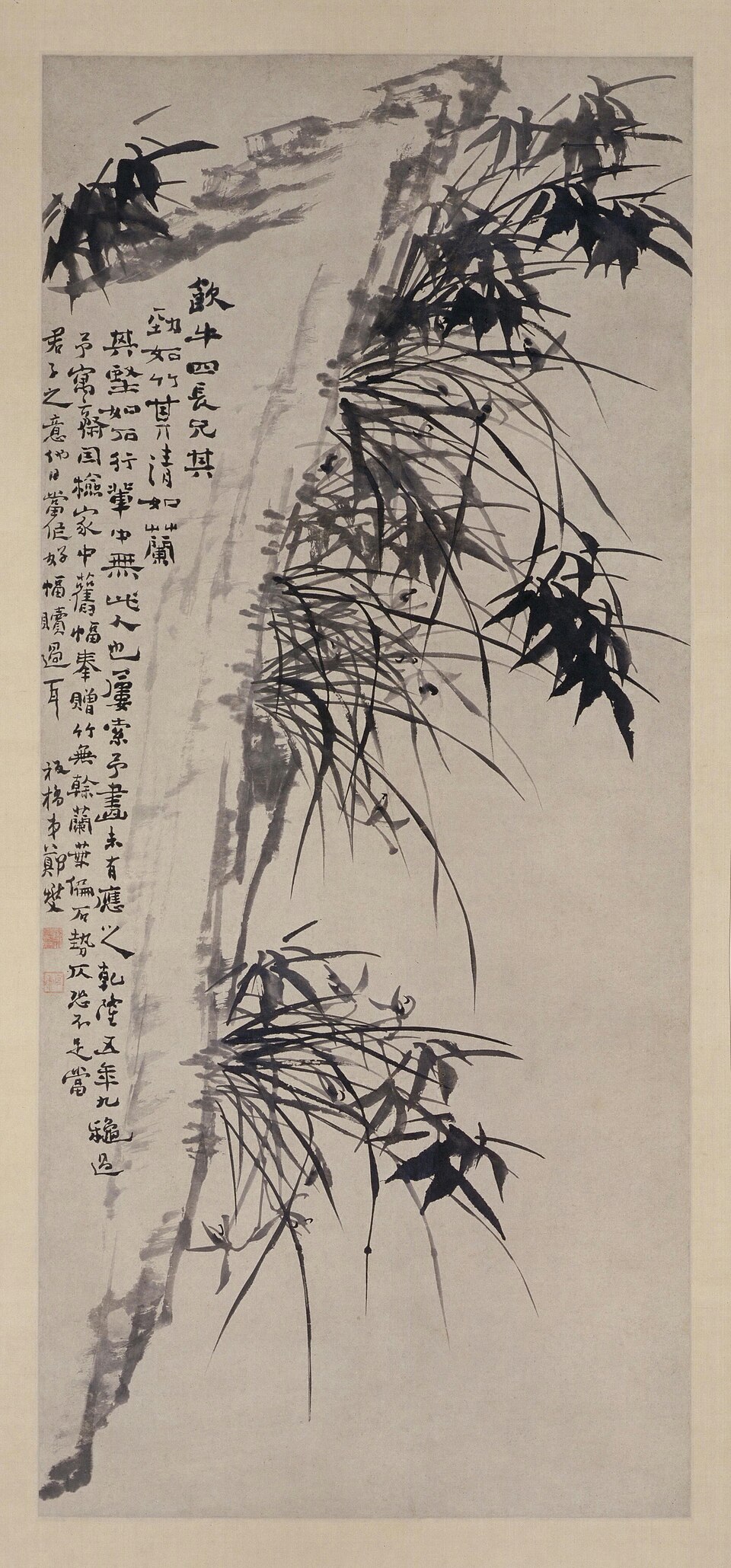 郑燮墨笔竹石图轴