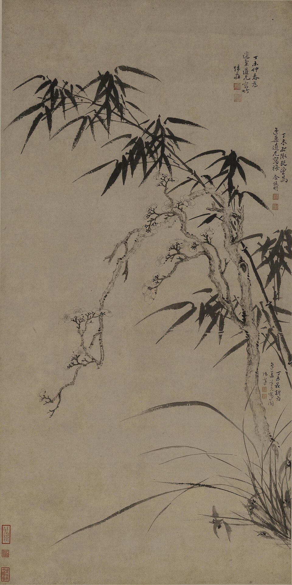 清 金俊明 归荘 陈过合作 三友图轴