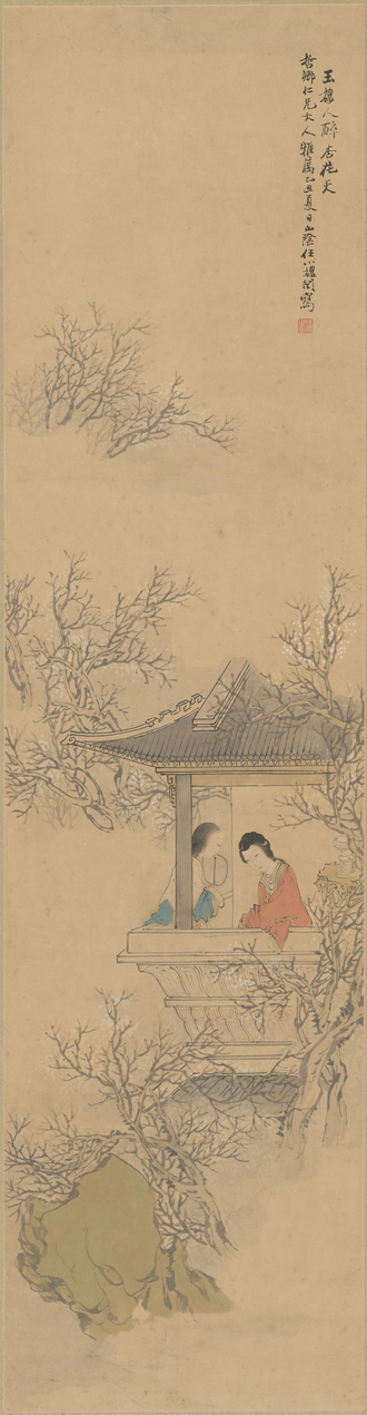 任颐梅花仕女轴