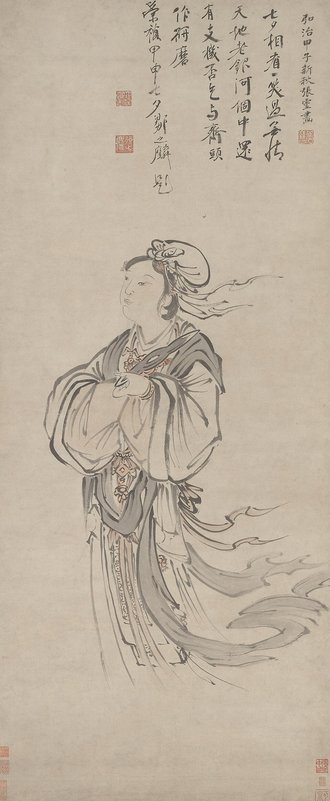 明 张灵 织女图轴