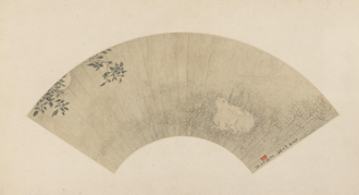 李世倬桂花月兔图扇页