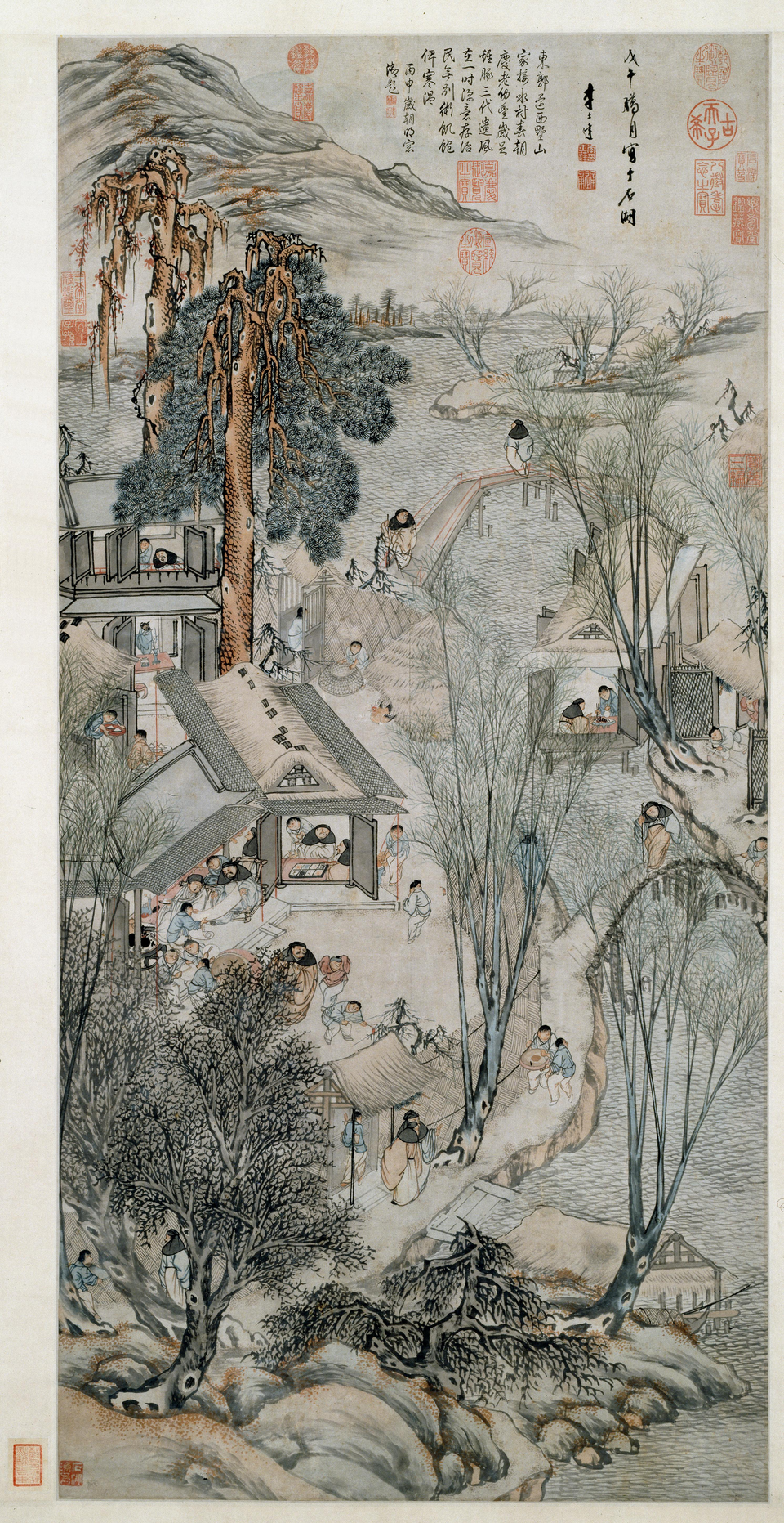 李士达岁朝村庆图轴