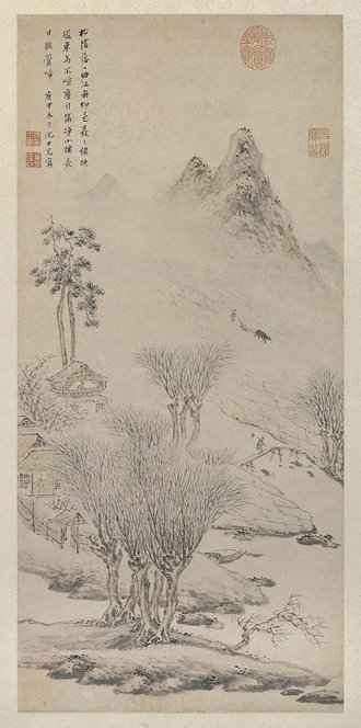 沈士充山楼观稼图轴