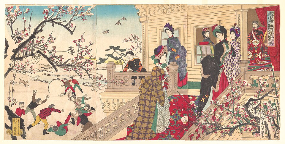 『雪中梅荘群児遊戯 図』|Children Playing in the Snow under Plum Trees in Bloom  (Secchū  baisō gunji yūgi zu)
