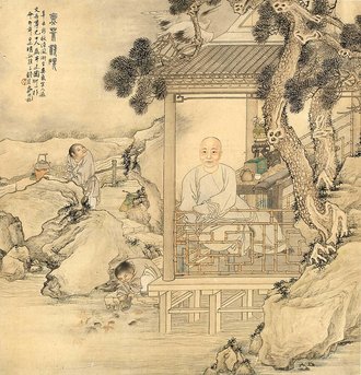 清 钱慧安 煮茶洗砚图轴