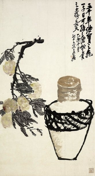 酒甕蟠桃図軸