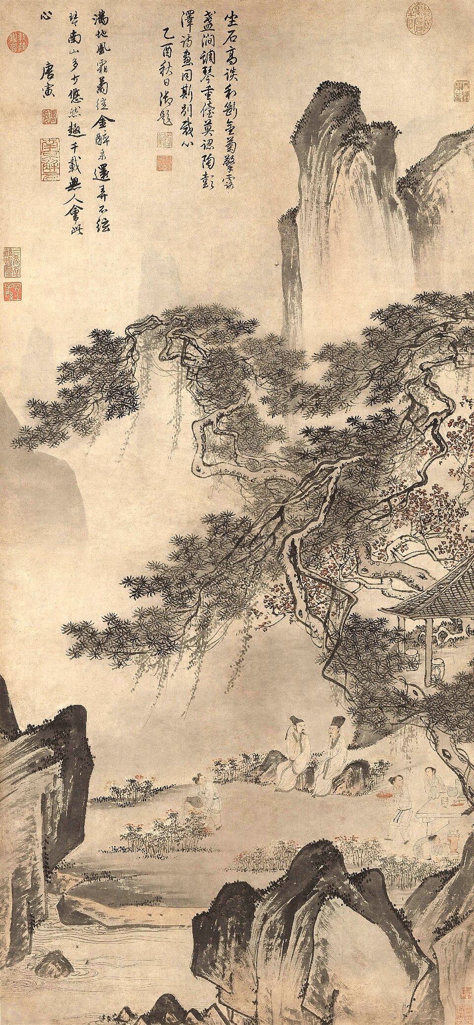 明  唐寅  东篱赏菊图轴