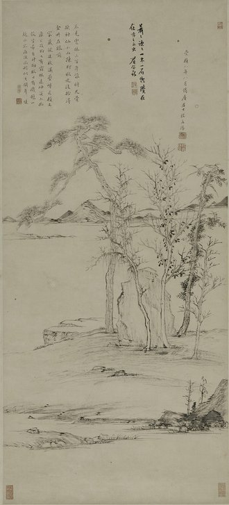 明 程嘉燧霜林远 图轴