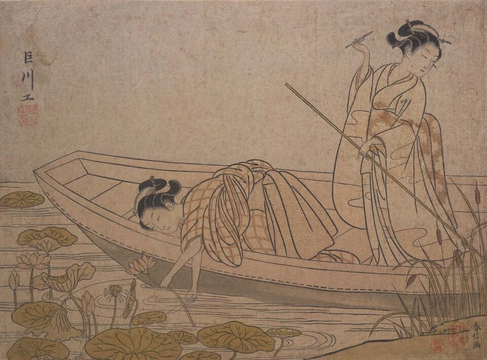 舟中蓮とる二美人