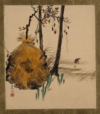 Lacquer Paintings of Various Subjects: Snow Shelter for a Tree with Sparrow