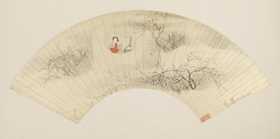 费丹旭梅花仕女扇