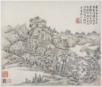 Album of Landscapes, Plants, Figures and Animals: Jingfengsi Temple in the Mountains