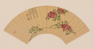 陆治蔷薇扇面