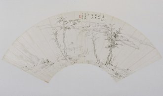 查士标策杖寻幽图扇页