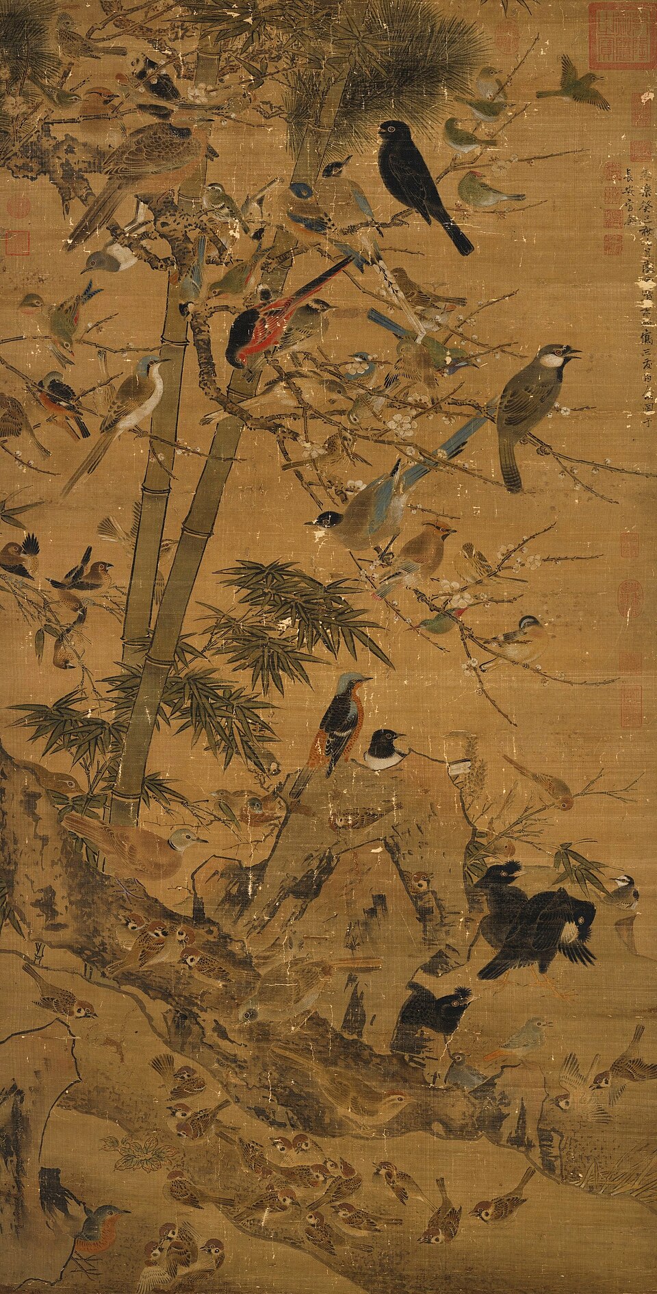 明邊文進三友百禽圖 軸