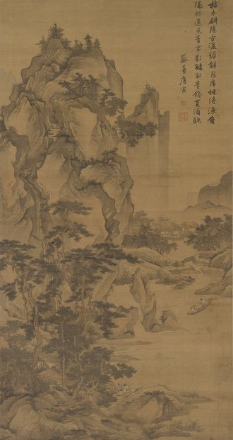 明  唐寅  渡头帘影图轴