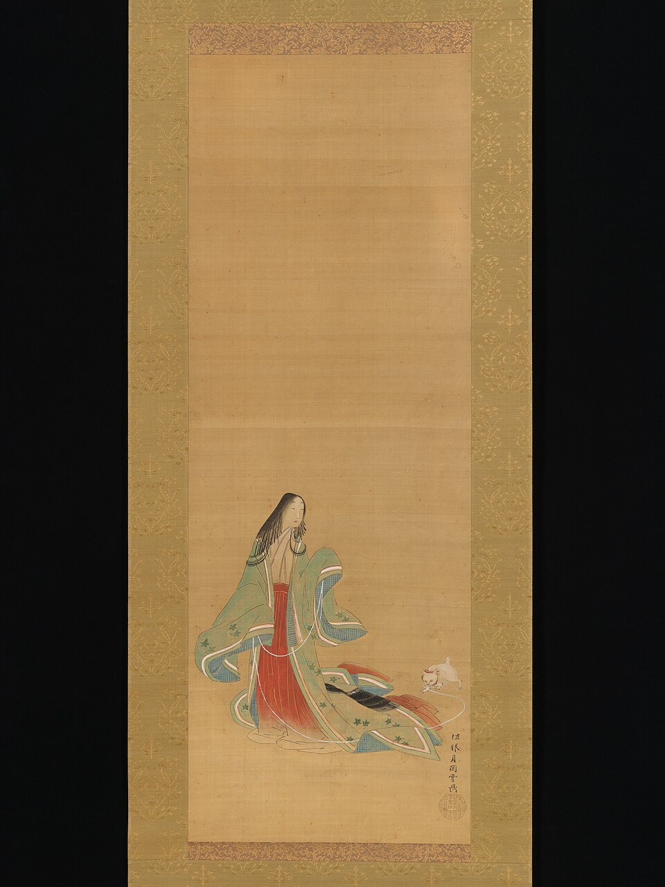 The Third Princess with her Cat, from the "New Herbs I" (Wakana I) chapter The Tale of Genji (Genji monogatari}