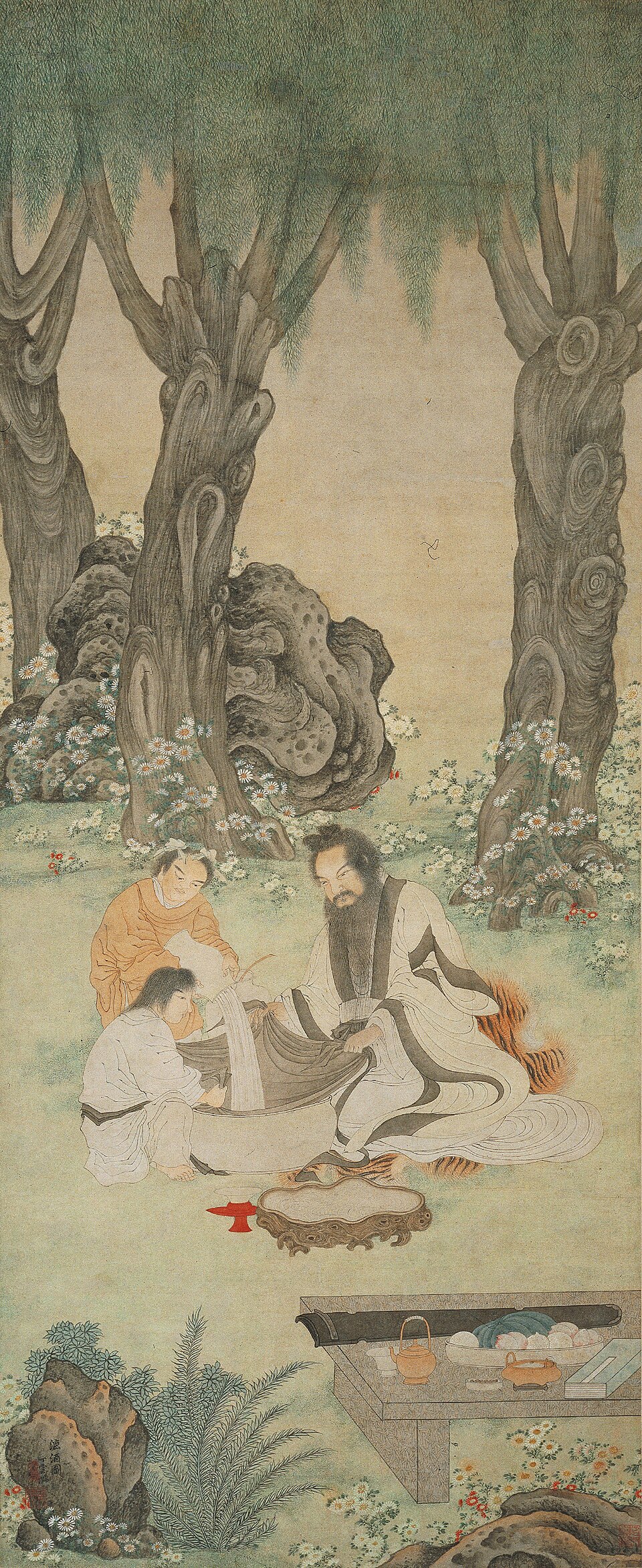 明  丁云鹏  漉酒图轴