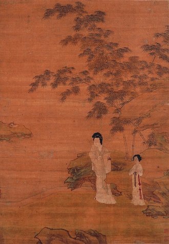 明  仇英  修竹仕女图轴