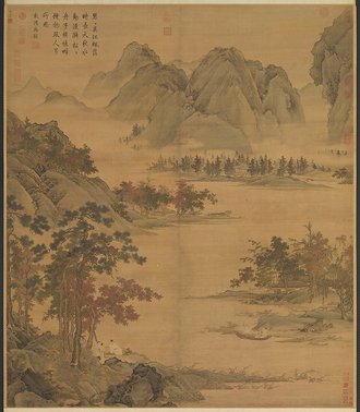 明仇英秋江待渡 軸